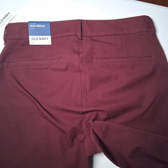 Old Navy Pixie Skinny Pants Women 12 Maroon Stretch Classic Smooth Pockets NEW - Picture 10 of 11